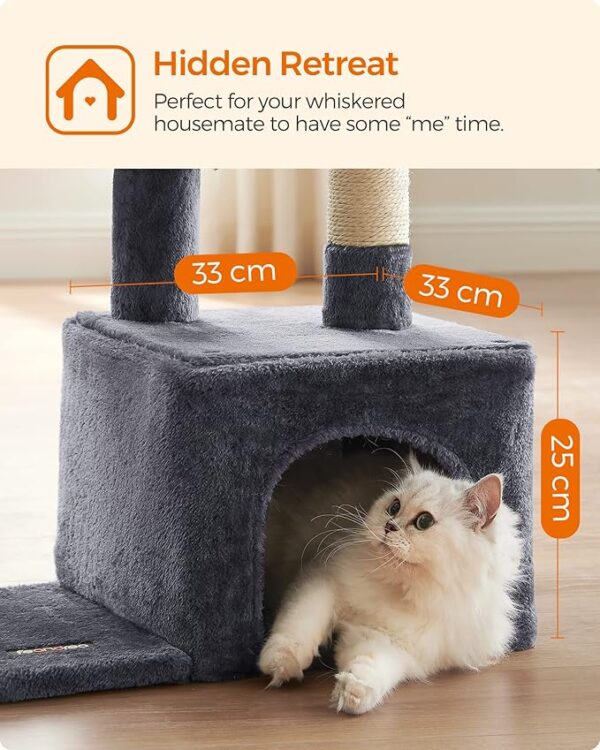 Cat Tree, Small Cat Condo, 72 cm, 3 Pompoms, light Grey & Smoky Grey