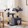 Cat Tree, Small Cat Condo, 72 cm, 3 Pompoms, light Grey & Smoky Grey