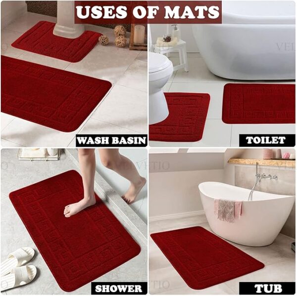Bath Mat Set 2 Piece Machine Washable for Bathroom, Jacquard Greek Non Slip Quick Dry Shower Rugs & Bathtub Mats, Highly Water Absorbent