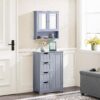 Bathroom Mirror Storage Cabinet Modern Toilet Cupboard Grey