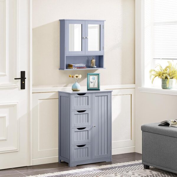 Bathroom Mirror Storage Cabinet Modern Toilet Cupboard Grey
