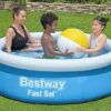 6ft Fast Set Pool, Above Ground Swimming Pool for Kids and Adults, Outdoor Inflatable Pool, 940L, Blue