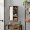 Wall Mounted Jewellery Cabinet Mirror with Storage Lockable Mirrored Cabinet Rustic Brown + Black
