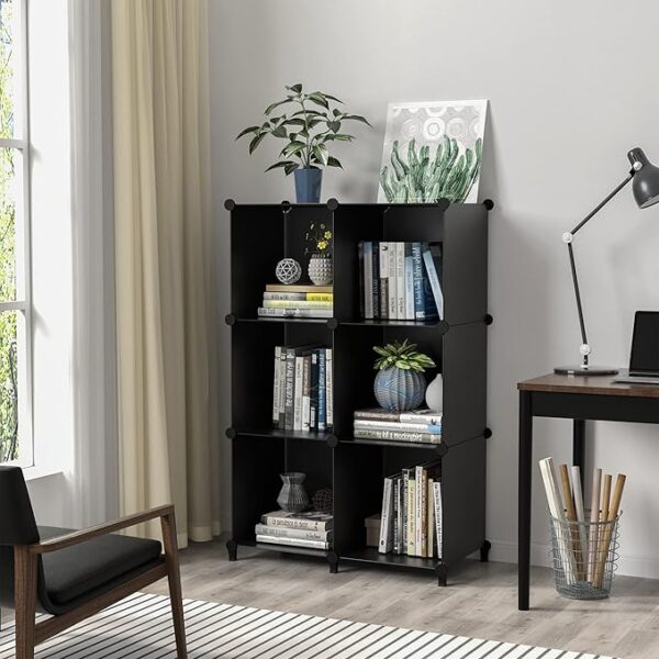 FRAMESPOT Bookcase, 6 Cube Storage Unit Bookshelf, Storage Cubes Multi-Use DIY Storage Shelves for Books, Storage Boxes, Clothes, Crochet Yarn, Toys
