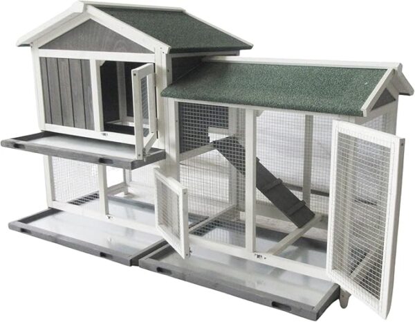 The Grove Grey Double Decker Rabbit/Guinea Pig Hutch and Run EXTRA DEPTH WITH FLOOR