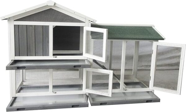 The Grove Grey Double Decker Rabbit/Guinea Pig Hutch and Run EXTRA DEPTH WITH FLOOR