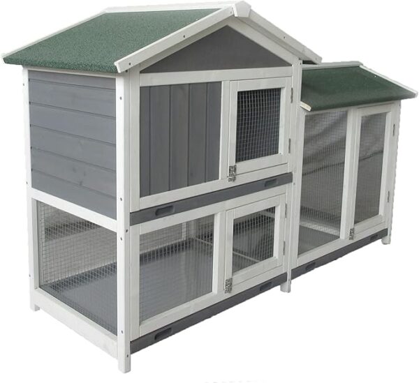 The Grove Grey Double Decker Rabbit/Guinea Pig Hutch and Run EXTRA DEPTH WITH FLOOR