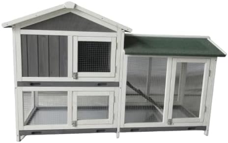 The Grove Grey Double Decker Rabbit/Guinea Pig Hutch and Run EXTRA DEPTH WITH FLOOR