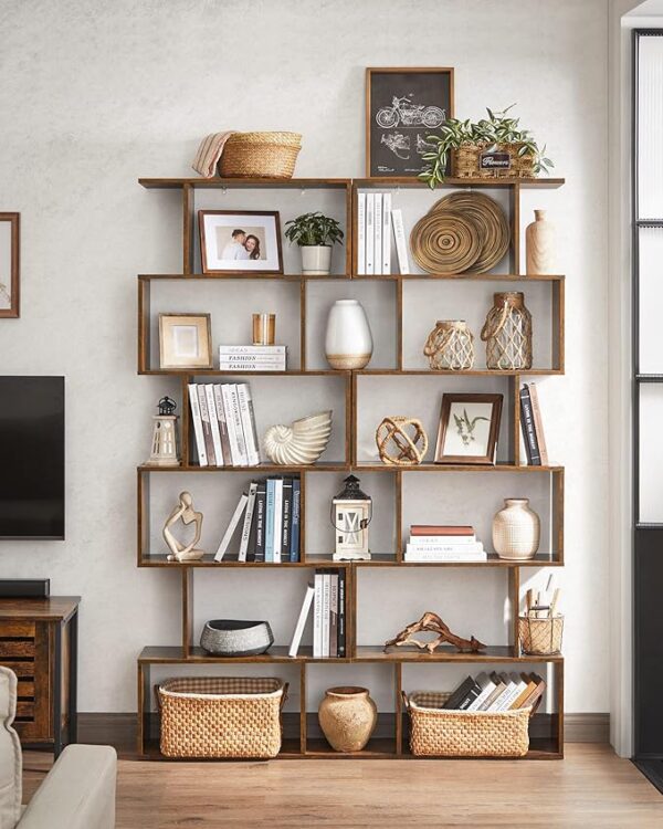 FS Bookcase, 6 Tier Shelf, Storage Unit, Divider, Living Room, Bedroom, Office, Modern Style, Rustic Brown