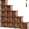 FRAMESPOT 16-Cube Storage Unit, Shoe Rack, DIY Shelving System, Stackable Cubes, PP Plastic Shelf, Wardrobe, Closet Divider, for Bedroom, Office, 31 x 123 x 123 cm, Rustic Brown LPC442A01