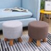 Small Wooden Footstool Footrest Foot Stool Padded Sofa Upholstered Stool Seat Chair for Living Room Bedroom