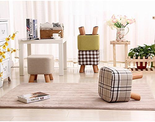 Small Wooden Footstool Footrest Foot Stool Padded Sofa Upholstered Stool Seat Chair for Living Room Bedroom