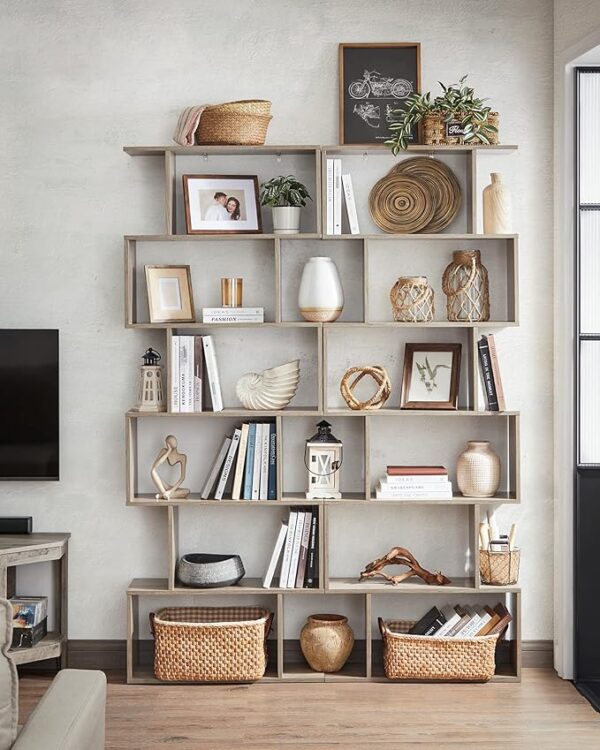 FS Bookcase, 6 Tier Shelf, Storage Unit, Divider, Living Room, Bedroom, Office, Modern Style, Rustic Brown