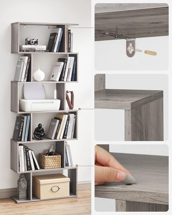 FS Bookcase, 6 Tier Shelf, Storage Unit, Divider, Living Room, Bedroom, Office, Modern Style, Rustic Brown