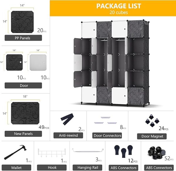 BW5.jpg Portable Wardrobe Foldable Closet with 20 Clothes Storage Organizer Shelf with Clothes Hanging Rails for Bedroom