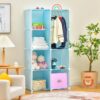 FS 8/12 Cube Children Clothes Closet, Cartoon Modular Wardrobe with Hanging Sections, Kids Storage Unit for Children Room, Nursery, Bedroom