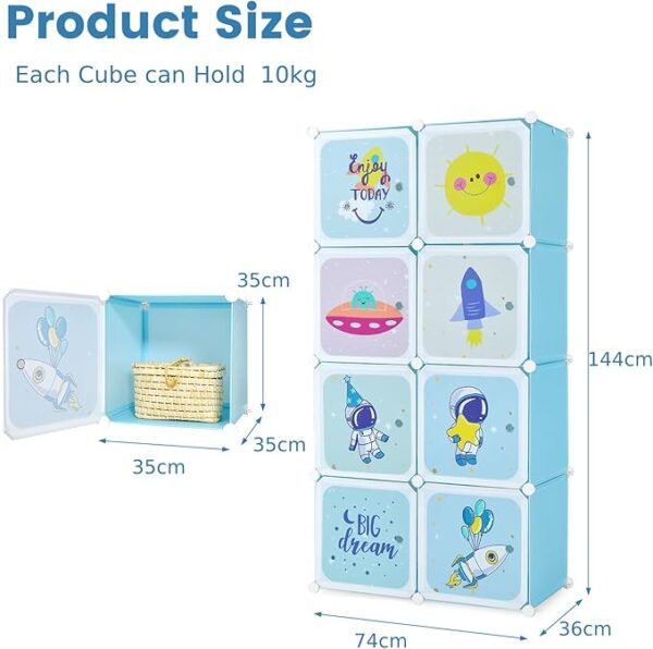 FS 8/12 Cube Children Clothes Closet, Cartoon Modular Wardrobe with Hanging Sections, Kids Storage Unit for Children Room, Nursery, Bedroom