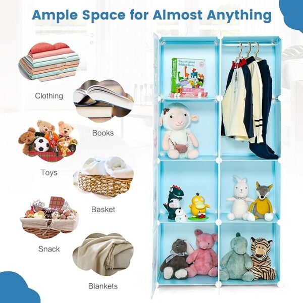 FS 8/12 Cube Children Clothes Closet, Cartoon Modular Wardrobe with Hanging Sections, Kids Storage Unit for Children Room, Nursery, Bedroom