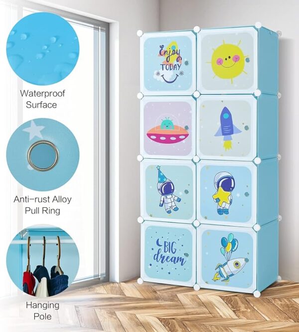 FS 8/12 Cube Children Clothes Closet, Cartoon Modular Wardrobe with Hanging Sections, Kids Storage Unit for Children Room, Nursery, Bedroom
