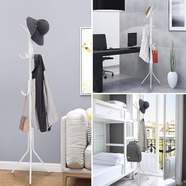 Coat Stand with 12 Hooks Clothes Rack 3 Tier Freestanding Metal Hanger coat rack stand Hat Handbag Jacket Umbrella Hanging Organiser for Homes Office Entryway Hallway White