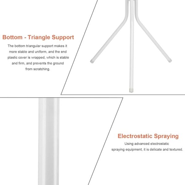 Coat Stand with 12 Hooks Clothes Rack 3 Tier Freestanding Metal Hanger coat rack stand Hat Handbag Jacket Umbrella Hanging Organiser for Homes Office Entryway Hallway White