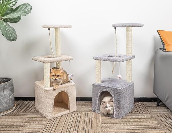 Cat Tree, 90cm Cat Scratching Post, Multi-Level Stable Cat Tower with Cat House, Cat Tree for Indoor Cats for Climbing Playing and Relaxation, Grey