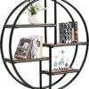 Wall Shelf, Steel Wall-Mounted Round Floating Display Rack, 4 Tier Decorative Storage Shelving Unit for Bedroom,