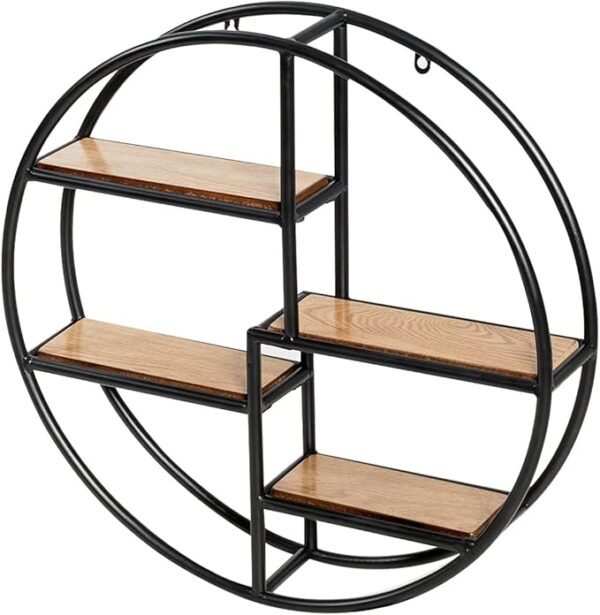Wall Shelf, Steel Wall-Mounted Round Floating Display Rack, 4 Tier Decorative Storage Shelving Unit for Bedroom,