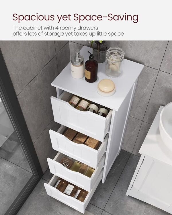 FS Bathroom Floor Storage Cabinet, Bathroom Storage with 4 Drawers, Bathroom Cabinet Freestanding, 30 x 30 x 82 cm, Modern Style, White LHC40W