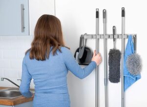FS1.jpg Wall Mounted 5 Friction Position Grip 6 Sliding Hooks Rack Tidy Kitchen Storage