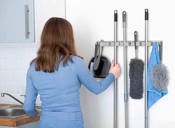 Wall Mounted 5 Friction Position Grip 6 Sliding Hooks Rack Tidy Kitchen Storage