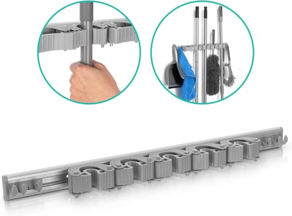 Wall Mounted 5 Friction Position Grip 6 Sliding Hooks Rack Tidy Kitchen Storage