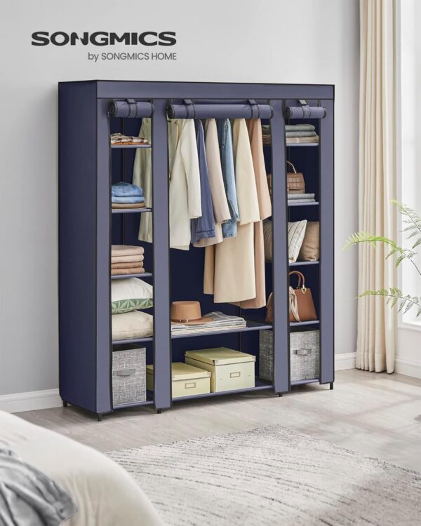 Fabric Portable Wardrobe for Bedroom Clothes Rail Navy Blue Fabric Wardrobe