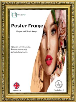 All Sizes Ornate Shabby Chic Gold Picture Poster Frame Antique Vintage Style MDF Backing Board with Perspex Sheet