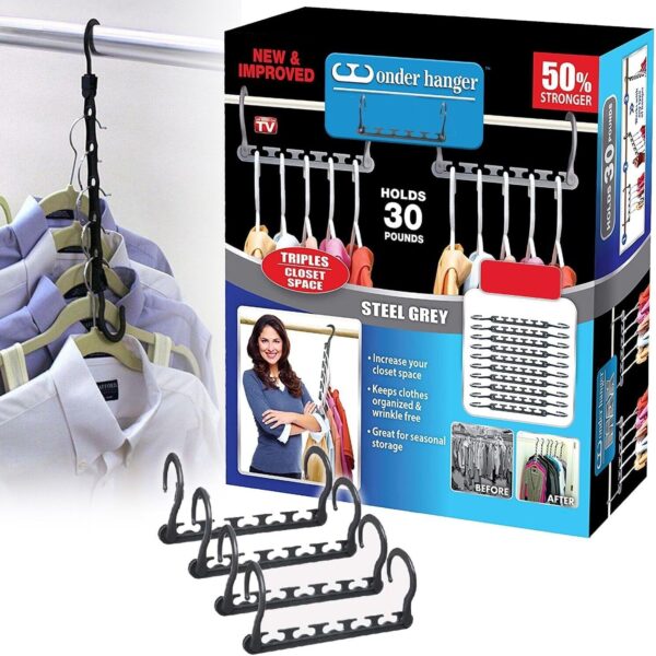 Space Saving Saver Magic Clothes Black Hangers Organiser Hook