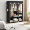 Clothes Wardrobe Portable Closet with Cover, 130 x 45 x 167 cm, 3 Hanging Rails, Shelves, 4 Side Pockets, Large Capacity for Bedroom, Living Room, Black RYG092B02