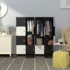 Portable Wardrobe 16 Cube Foldable Closet w/ 3 Clothes Hanging Rails, Deeper Cube Modular Cabinet Storage