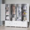 Portable Wardrobe 16 Cube Foldable Closet w/ 3 Clothes Hanging Rails, Deeper Cube Modular Cabinet Storage
