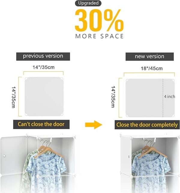 Portable Wardrobe 16 Cube Foldable Closet w/ 3 Clothes Hanging Rails, Deeper Cube Modular Cabinet Storage