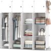 Portable Wardrobe 16 Cube Foldable Closet w/ 3 Clothes Hanging Rails, Deeper Cube Modular Cabinet Storage
