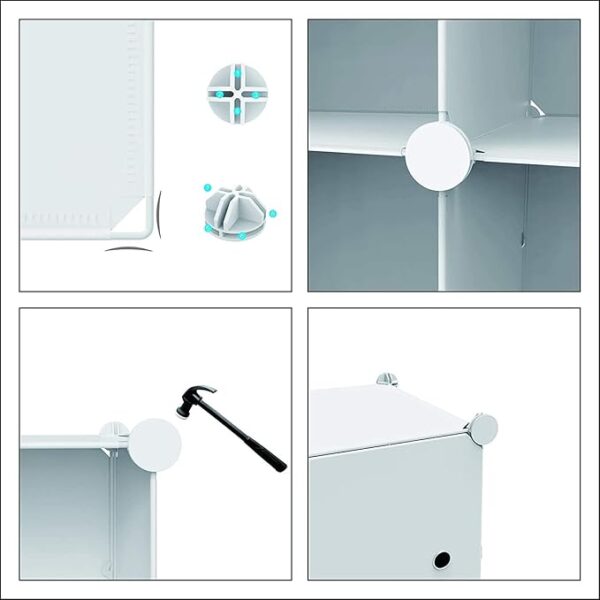 Portable Wardrobe 16 Cube Foldable Closet w/ 3 Clothes Hanging Rails, Deeper Cube Modular Cabinet Storage