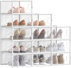 LW1.jpg FRAMESPOT Clear Shoe Boxes, Set of 12 Shoe Storage Organsiers, Stackable, Breathable, and Foldable, for Max. UK Size 11, Display Trainers, High Heels, Transparent and White LSP106W12