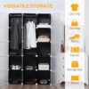FS Portable Wardrobe for Bedroom, 15 Cube Closet with Hanging Rail, Modular Storage Cabinet, Plastic Armoire for Space Saving, White and Black