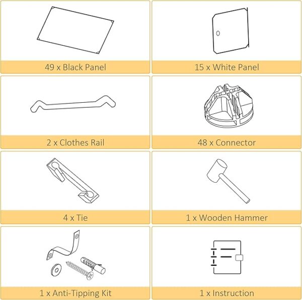 FS Portable Wardrobe for Bedroom, 15 Cube Closet with Hanging Rail, Modular Storage Cabinet, Plastic Armoire for Space Saving, White and Black