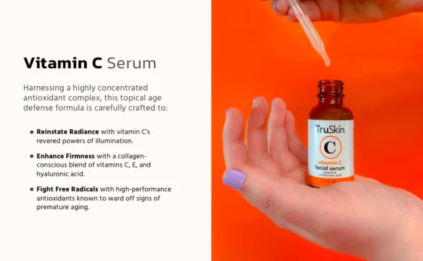 TruSkin Vitamin C Serum face – Anti Aging Face Serum with Vitamin C, Hyaluronic Acid, Vitamin E – Brightening Serum for Dark Spots, Even Skin Tone, Eye Area, Fine Lines & Wrinkles, 1 Fl Oz 30ml