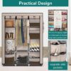 Canvas Wardrobe for Bedroom, Fabric Wardrobe Clothes Storage with 6 Shelves and Hanging Rail, Light Coffee Portable Wardrobe with 4 Side Pockets