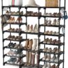 FRAMESPOT Shoe Rack, 8 Tier Shoe Storage Organizer with Hooks,Fit 42-50 Pairs Shoes,Mental Tall Shoe Shelf for Closet,Entryway,Garage,Bedroom,Cloakroom（140x127x30.5cm