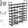 FRAMESPOT Shoe Rack, 8 Tier Shoe Storage Organizer with Hooks,Fit 42-50 Pairs Shoes,Mental Tall Shoe Shelf for Closet,Entryway,Garage,Bedroom,Cloakroom（140x127x30.5cm