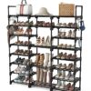 FRAMESPOT Shoe Rack, 8 Tier Shoe Storage Organizer with Hooks,Fit 42-50 Pairs Shoes,Mental Tall Shoe Shelf for Closet,Entryway,Garage,Bedroom,Cloakroom（140x127x30.5cm