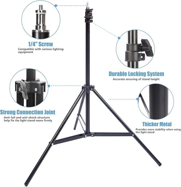 Photo Studio Light Stand 200cm 6.6ft Adjustable Photography Stand Sturdy Tripod Stand, Lighting, Umbrella and Background